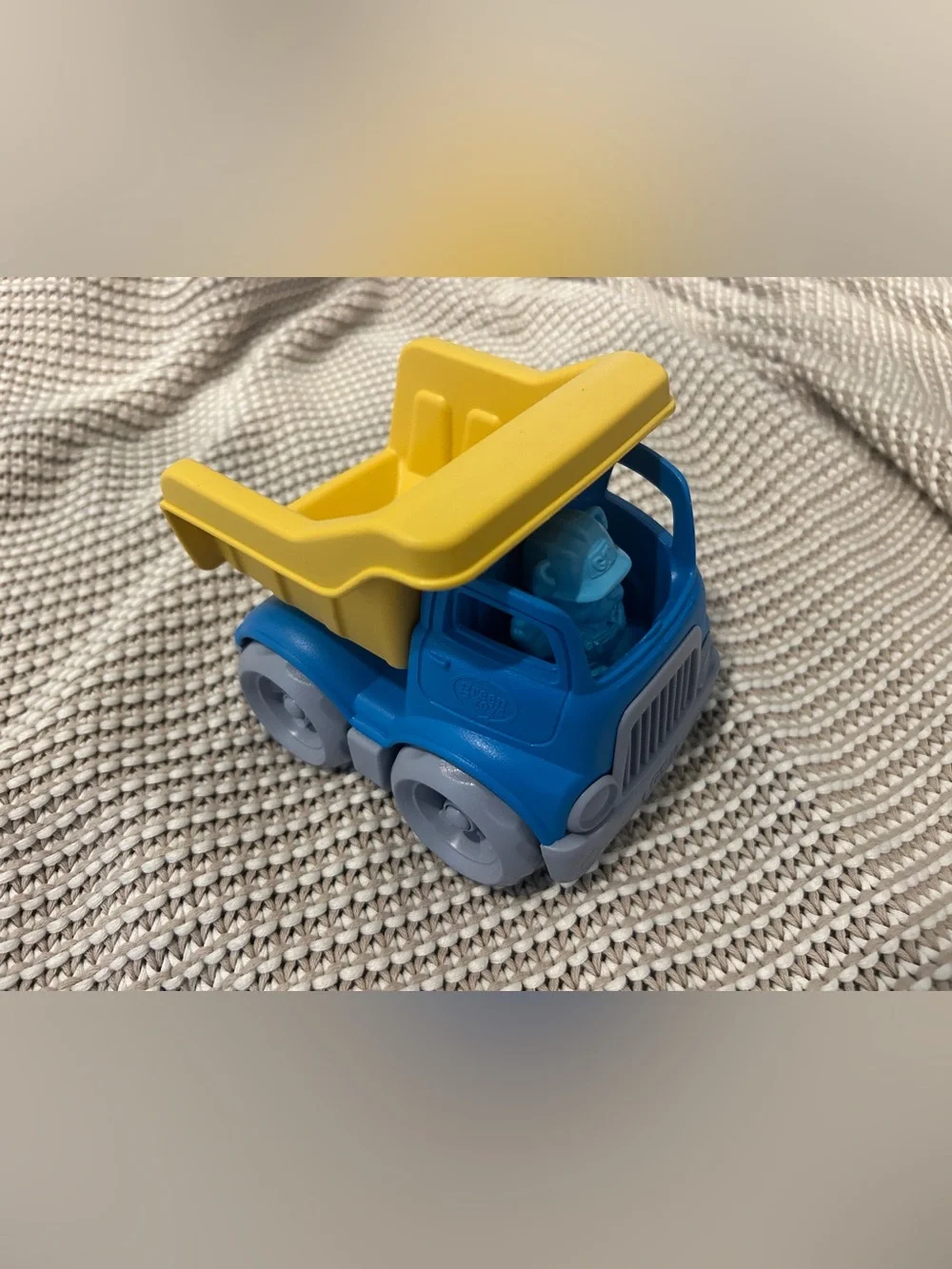 Green toys construction trash or recycling truck with driver figuring excellent